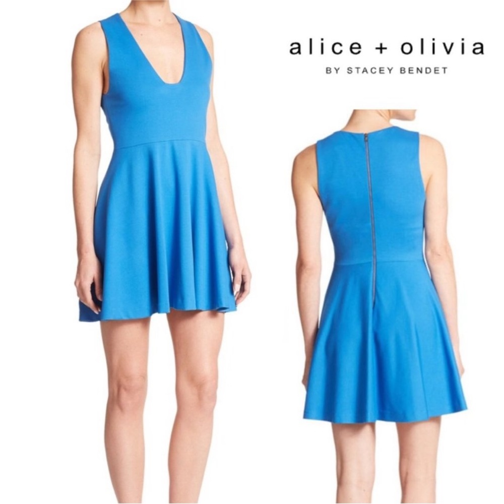 Alice + Olivia Kimbriella Flared Skater Mini Dress V Neck